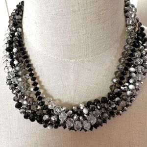 Multi strand crystal beaded tie back necklace